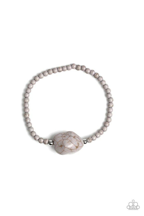 Eco Eccentricity - Silver, Gray Dainty Stone Beads Stretchy Bracelet