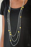 East Coast Classic - Yellow Beads Silver Hoops Long Necklace