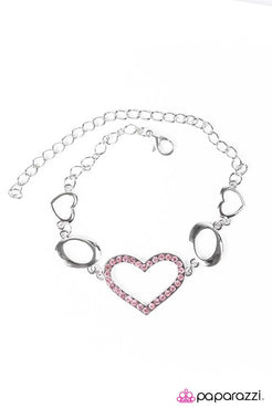 Wearing my Heart on my Sleeve - Pink Rhinestones Large Heart in Center Clasp Bracelet