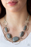 Travel Log - Silver Hoops Grey Rock Beads Short Necklace