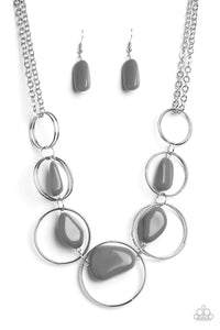 Travel Log - Silver Hoops Grey Rock Beads Short Necklace