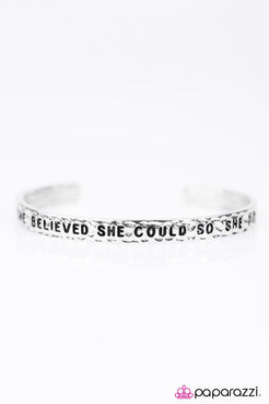 She Believed She Could - Silver Hammered Cuff Painted Phrase 