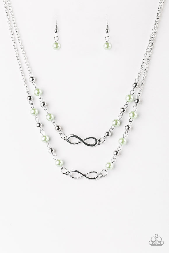 Chance of a Lifetime  - Green Beads Infiniti Charm Short Necklace