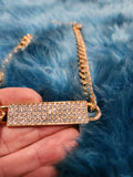 Choker - Gold Bar Frame White Rhinestones Choker Necklace