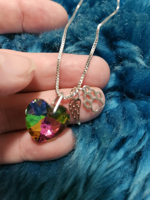 Studio Fashion Heart - Multicolored Oil Spill Heart Silver Charms Short Necklace