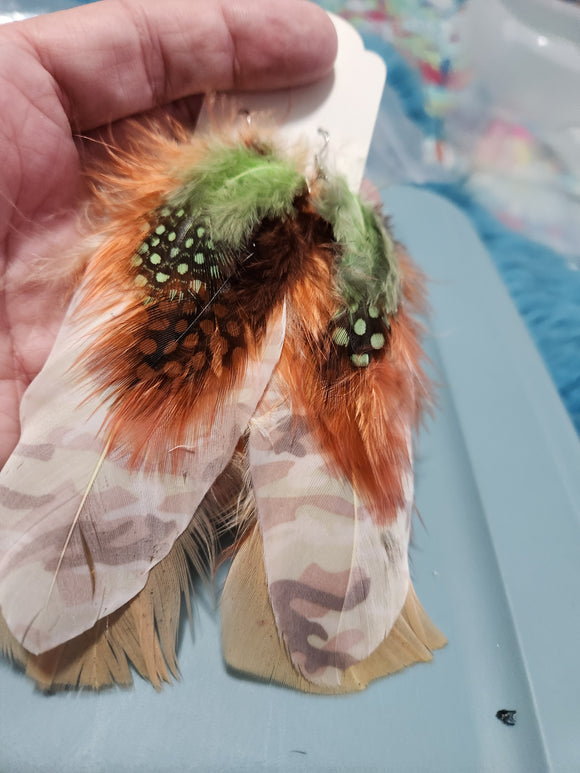 Handmade Earrings - Multi Green/Brown Feathers Fishhook Earrings