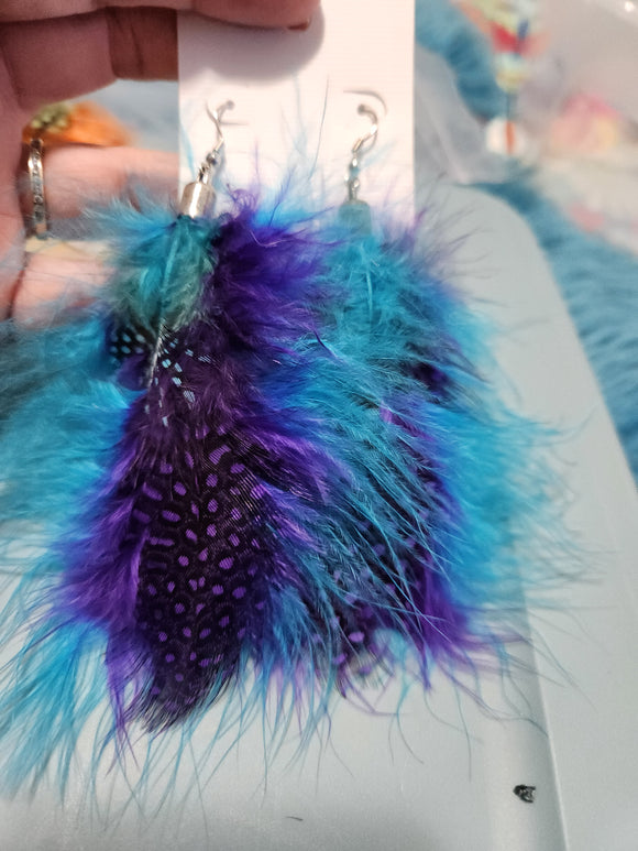 Handmade Earrings - Multi Blue/Purple Feathered Fishhook Earrings