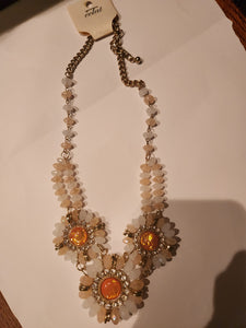 Eclat - Orange Glittery Beads White Rhinestones Short Necklace