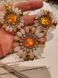 Eclat - Orange Glittery Beads White Rhinestones Short Necklace