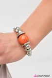 Brace Yourself - Orange Oversized Crackle Bead Silver Stretchy Bracelet