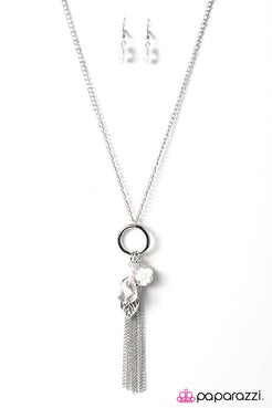 Wonderfully Whimsical - Pink Beading White Rose Long Necklace