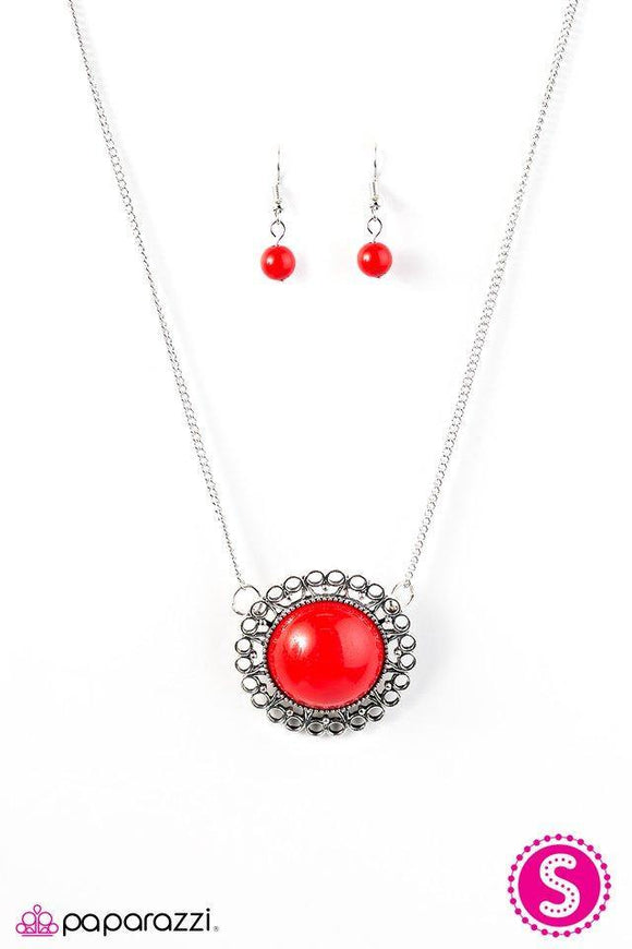 Summer Sun - Red Oversized Bead Short Necklace