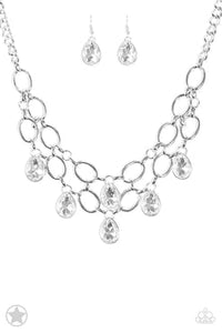 Show-Stopping Shimmer - White Teardrop Gems Short Necklace