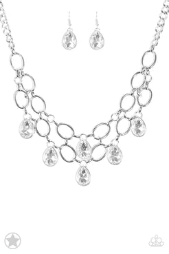 Show-Stopping Shimmer - White Teardrop Gems Short Necklace