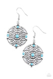 Second Spring - Blue Beads Silver Floral Pattern Fishhook Earrings