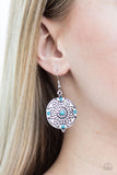 Second Spring - Blue Beads Silver Floral Pattern Fishhook Earrings