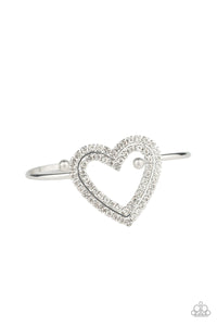 Heart Opener - White Rhinestones Silver - Gold Heart Frame and Cuff Bracelet