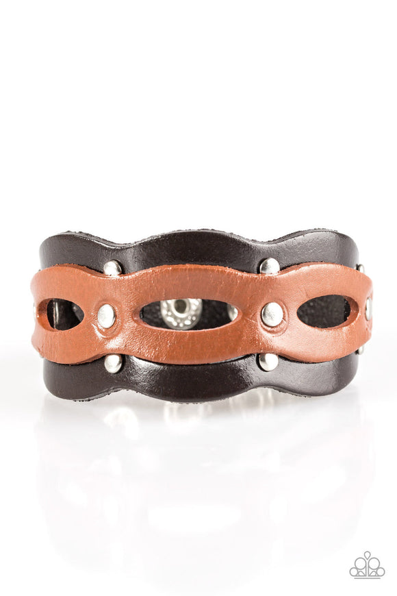 Spurs of the Moment - Brown Leather Urban Snap Wrap Bracelet