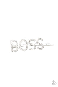 Yas Boss! - White Rhinestones Silver Letters "BOSS" Hair Clip