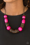 You Better Belize It - Pink - Red Wooden Necklace