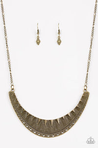 Thrown To the Lions - Brass Crescent Geometric Detail short Necklace