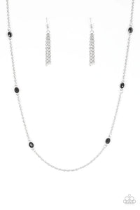 In Season - Red - Black Beads Trickle Down Silver Chain Long Necklace