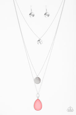 Rain Supreme  - Orange Teardrop Silver Hammered Disc Long Necklace