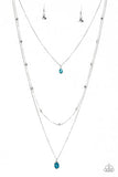 City Blockbuster - Blue Gems Dainty Silver Chains Long Necklace