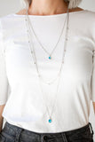 City Blockbuster - Blue Gems Dainty Silver Chains Long Necklace