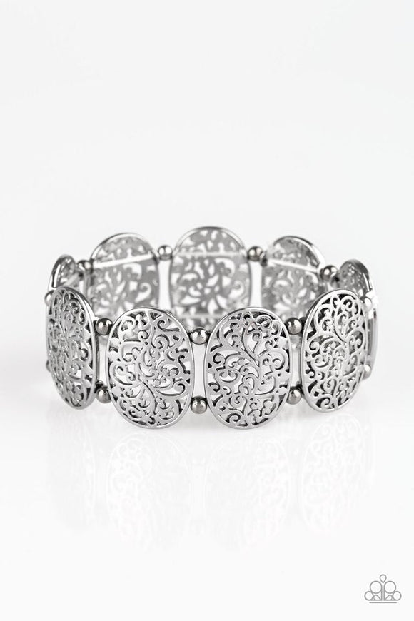 Everyday Elegance - Black/Gunmetal Vine-Like Filigree Frames Stretchy Bracelet