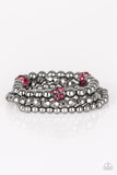 Noticeably Noir - Blue - Pink Rhinestones and Gunmetal Beads Stretchy Bracelet