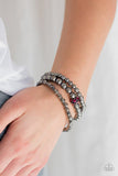 Noticeably Noir - Blue - Pink Rhinestones and Gunmetal Beads Stretchy Bracelet