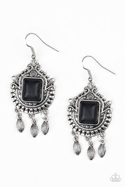 Open Pastures - Black Square Stone Fishhook Earrings