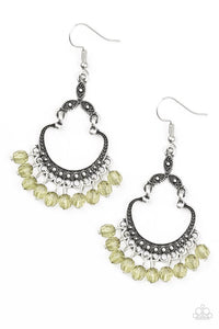 Babe Alert - Multicolored - White - Green - Black Beads Bottom of Silver Frame Fishhook Earrings