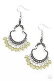 Babe Alert - Multicolored - White - Green - Black Beads Bottom of Silver Frame Fishhook Earrings