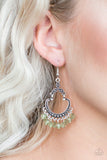 Babe Alert - Multicolored - White - Green - Black Beads Bottom of Silver Frame Fishhook Earrings