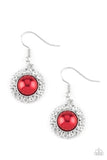 Fashion Show Celebrity - Silver - Red Pearly Bead White Rhinestones Fishhook Earrings