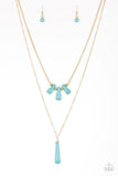 Basic Groundwork - Gold - Blue Teardrop Stones Gold Chain Long Necklace