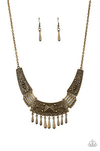 Steer it Up - Brass Plates brass teardrop beads Short Necklace