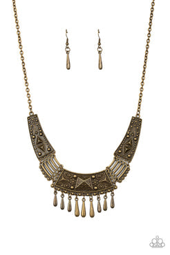 Steer it Up - Brass Plates brass teardrop beads Short Necklace