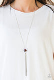 Socialite Of the Season - Smokey Crystal-Like Bead - Pink - Brown Bead Silver Tassel Long Necklace