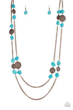 Mountain Movement - Copper Hammered Discs Turquoise Stones Long Necklace