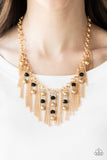 Ever Rebellious - Silver - Blue - Gold Metallic Crystal-Like Beads Fringe Short Necklace