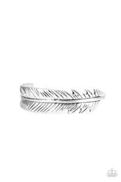 Tran-Quill-ity - Silver Life-Like Feather Cuff Bracelet