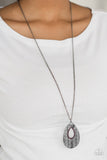 Stop TEARDROP And Roll - Black/Gunmetal - Purple Rhinestones Encrusted Around Center Long Necklace