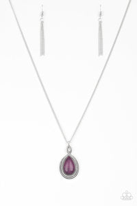 Rancho Rustler - Purple Stone Silver Rope-Like Patterns Long Necklace