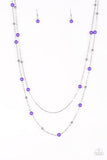 Beach Party Pageant - Silver/Grey/White - Purple Beads Trickle Long Necklace