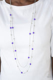 Beach Party Pageant - Silver/Grey/White - Purple Beads Trickle Long Necklace