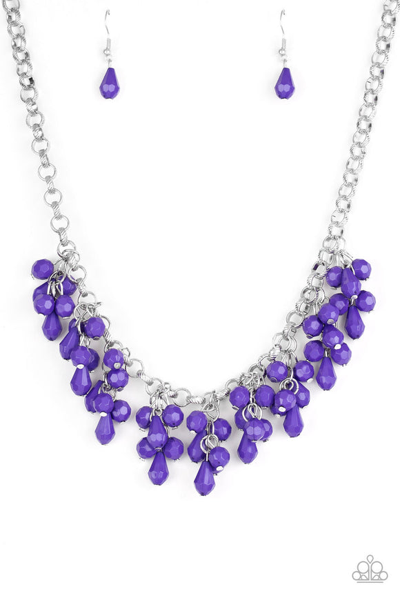 Modern Macarena - Purple - Pink Beads Round and Teardrop Shapes Short Necklace