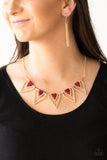 The Pack Leader - Green -Red Earthy Beading Gold Triangular Frame Short Necklace